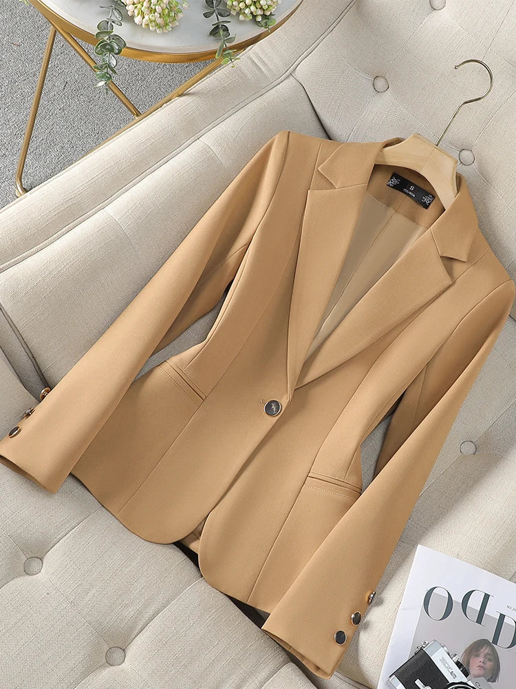 Fashion Ladies Blazer Coat Women Apricot Red Khaki Long Sleeve Female Business Work Wear Slim Formal Jacket For Autumn Winter