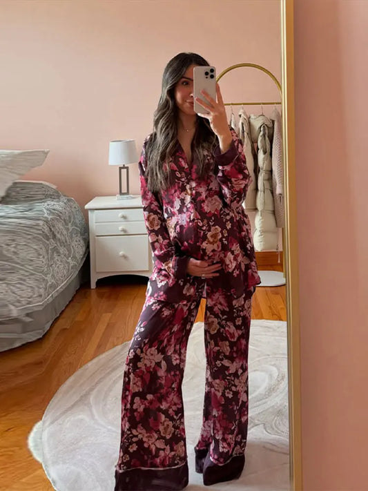 Printed Lace Blouse With Wide Leg Pants