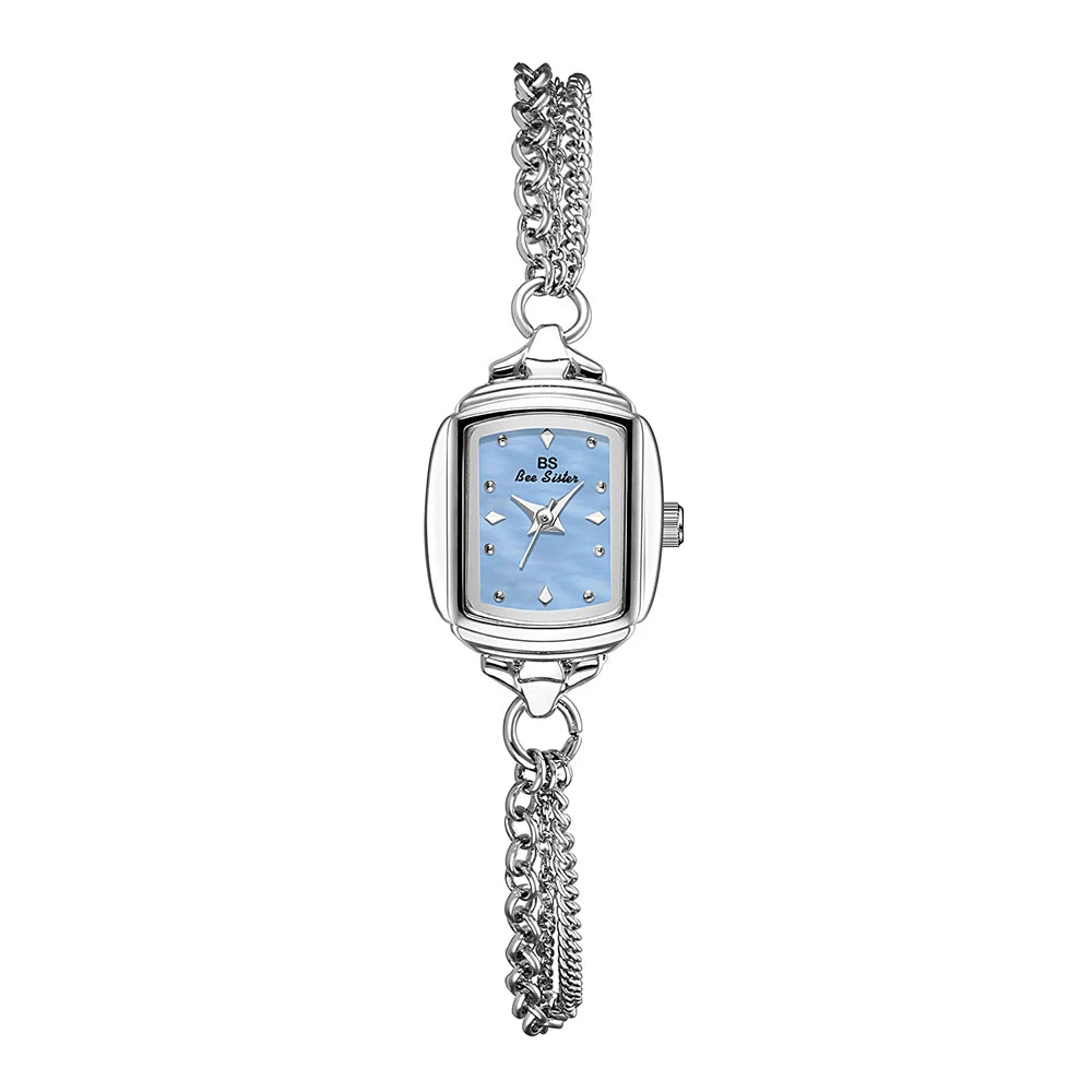 Light Blue Bracelet Watch With Silver Quartz Movement for Women