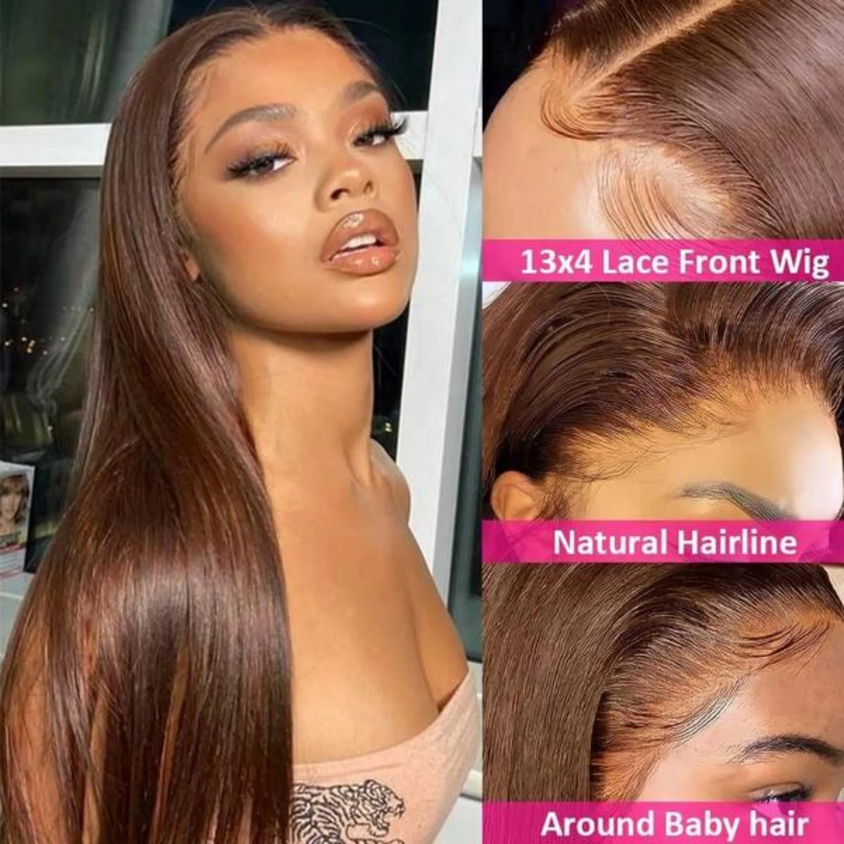 Chocolate Brown Straight Lace Front Human Hair Wig for Women