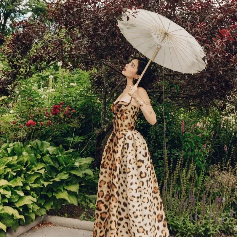 Leopard Print Open Back Sleeveless Mini Dress For Women