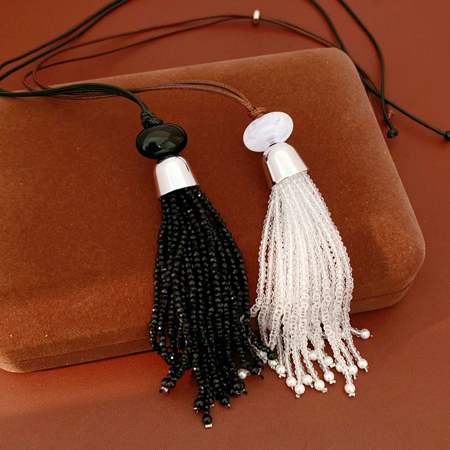 Glass Beaded Tassel Pendant Necklace