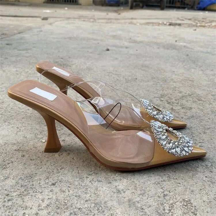 Crystal Pointed Toe High Heel Slingback Sandals for Women