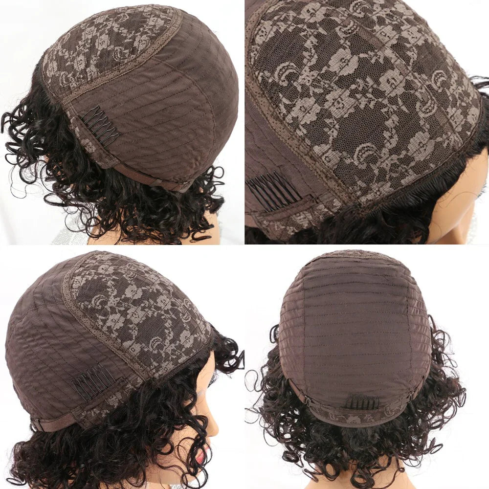 Water Curly Pixie Cut Human Hair Lace Front Wig for Women