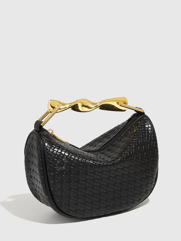 Gold Handle Brand Handwoven Handbag Casual Fashion Bow Design Purse Exquisite High-end Leather Brown Zipper Luxury Shoulder Bags