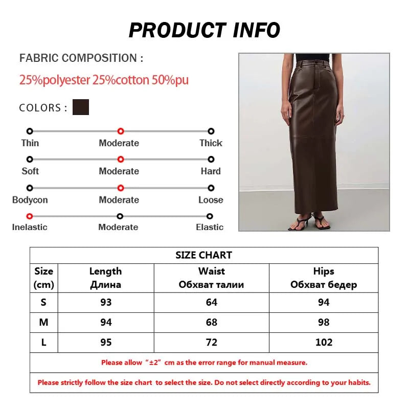Oymimi Vintage Brown Pu Leather Skirts For Woman Elegant High Waisted Straight Skirts Casual Simple Ankle-Length Skirt Female