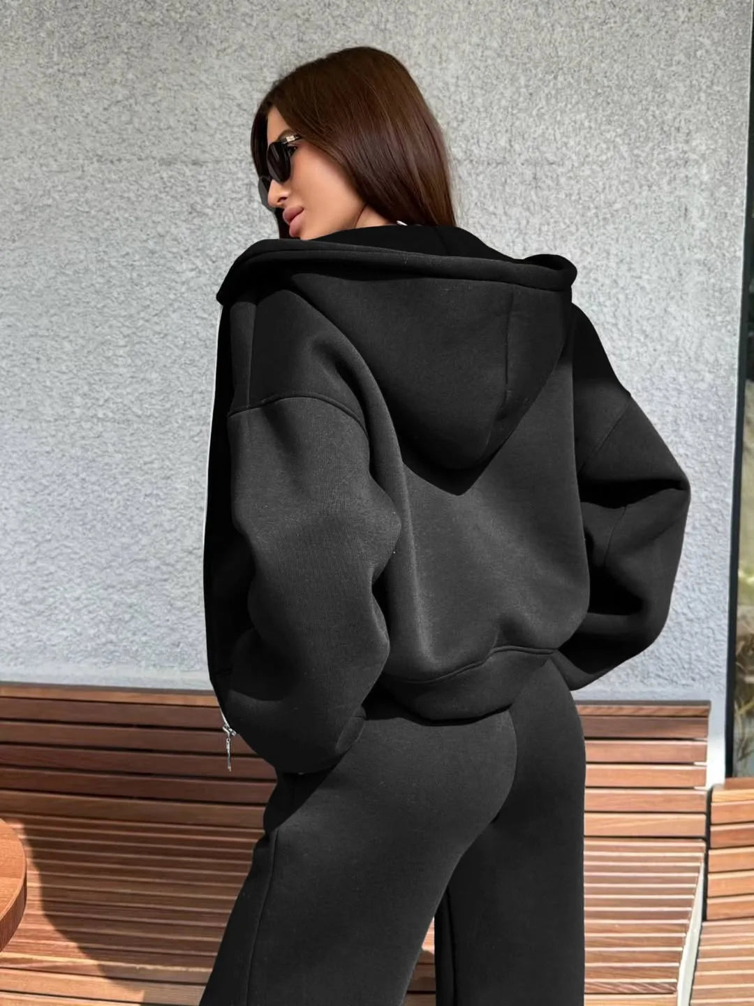 Hooded Loose Two Piece Top and Pants Set for Women