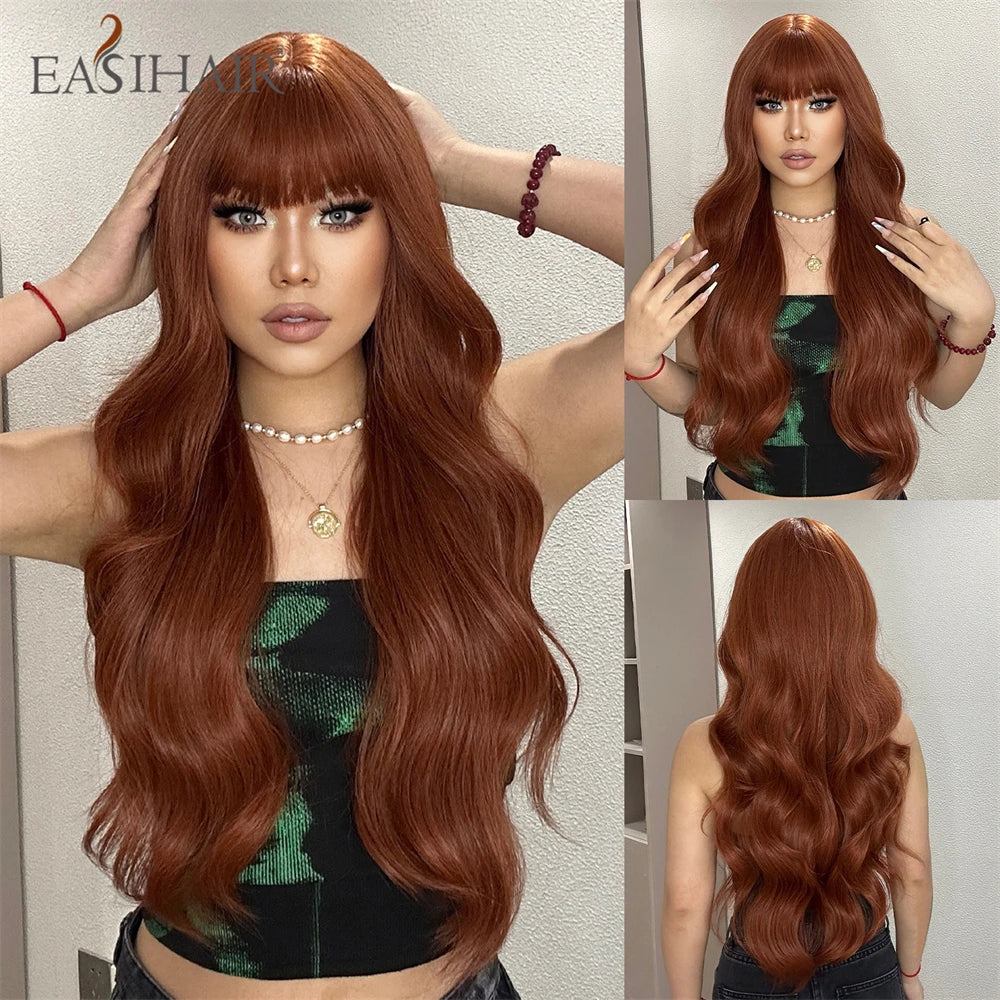 Long Wavy Black Synthetic Wig With Blonde Bangs for Women