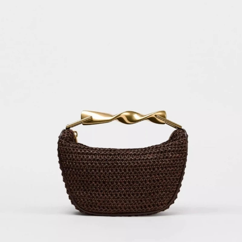 Women's Woven Bag Fashion Luxurious Simple Metal Evening Clutch Casual Versatile Vintage High-end Design  Women's Shoulder Bag