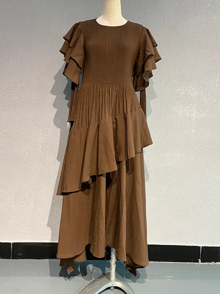 Pleated Tiered Long Sleeve Maxi Dress