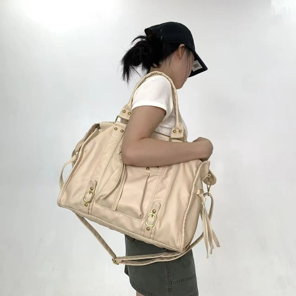 Retro Multi-Pocket Motorcycle Shoulder Bag for Women