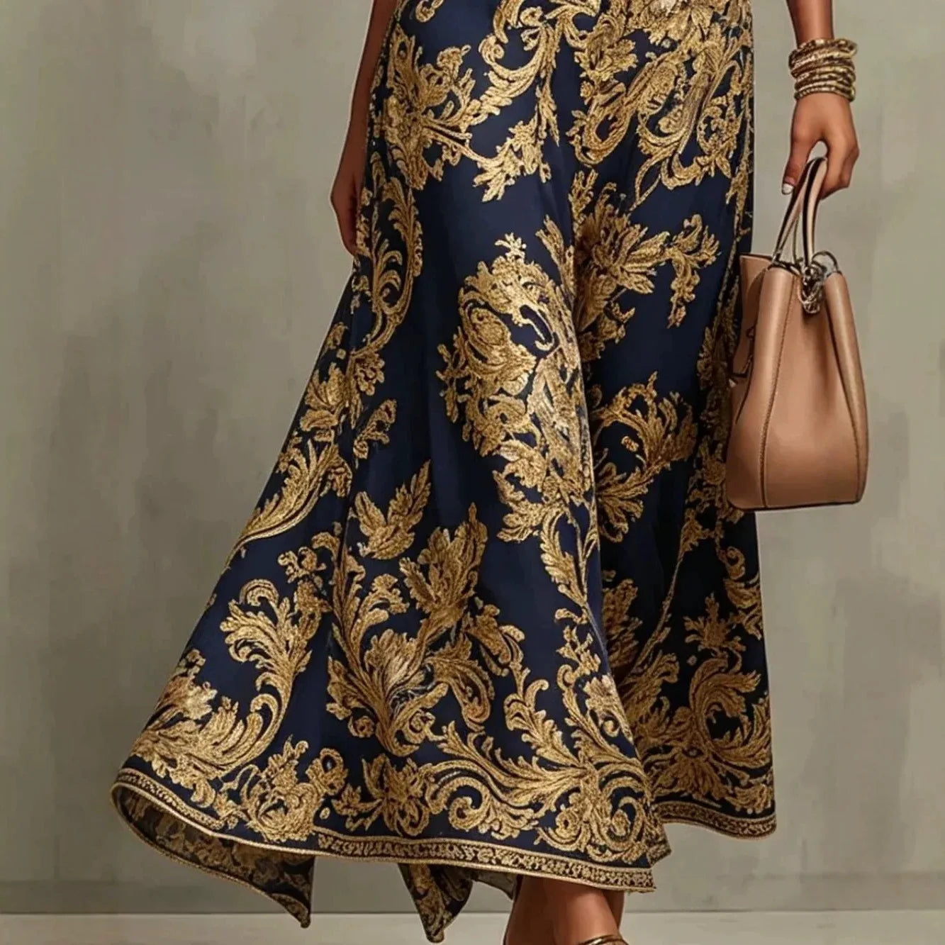 Elegant Baroque Print Halter Neck Maxi Dress for Women
