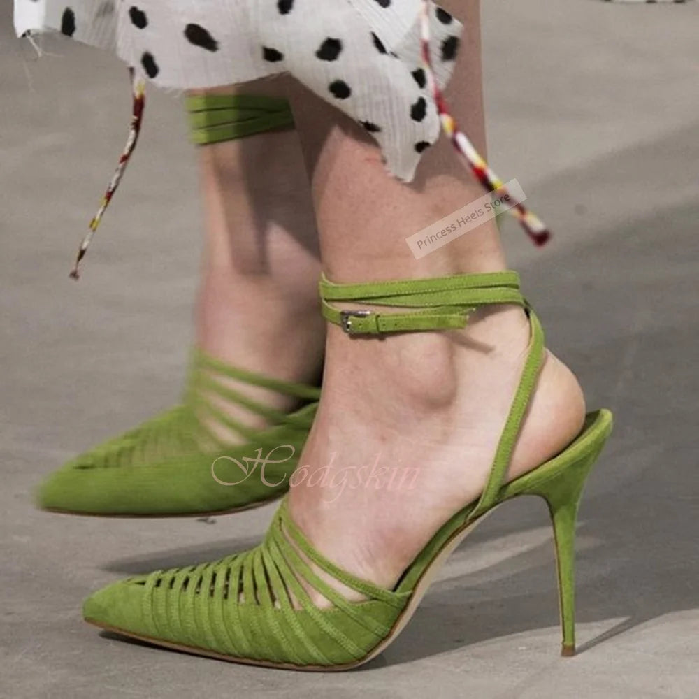 Pointed Toe Strappy Buckle Sandals With Stiletto Heels for Women
