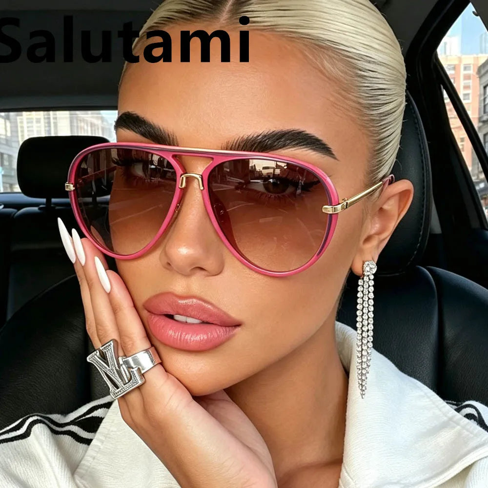 Green Pink Gradient Oval Sunglasses