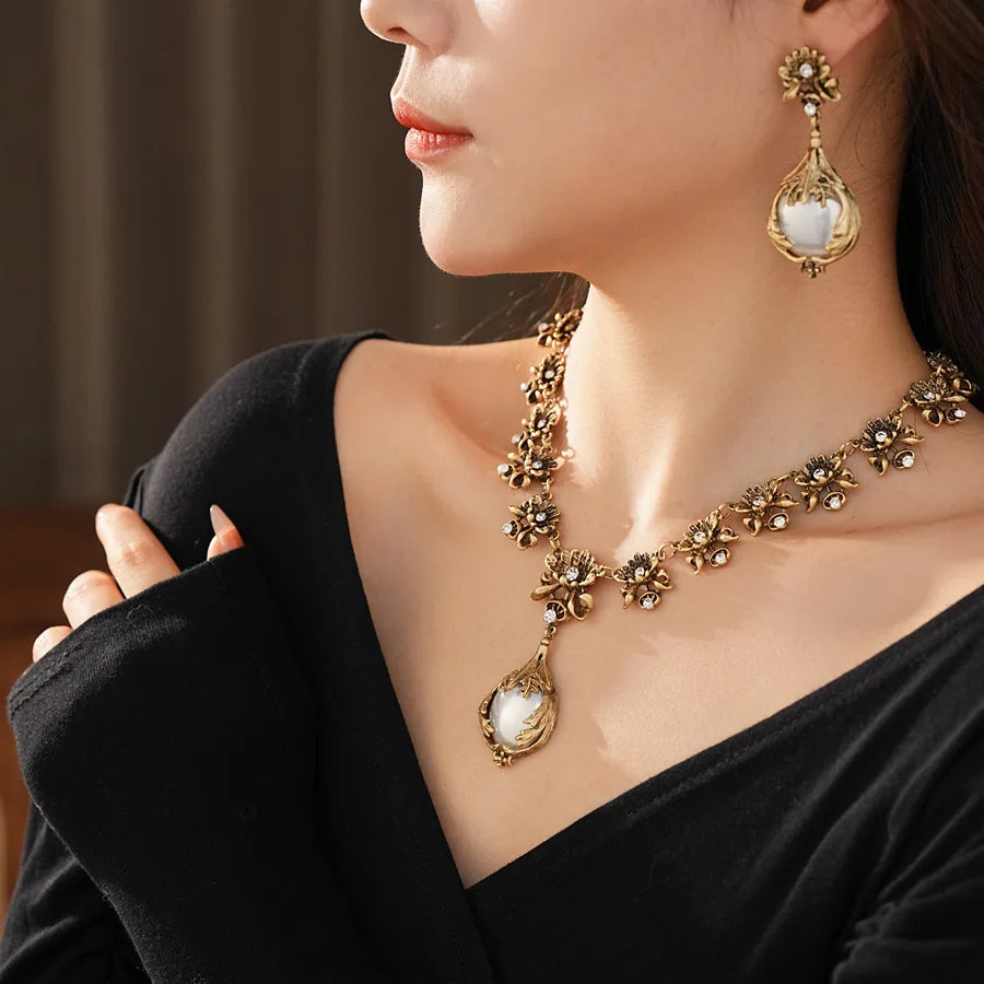 Pearl Flower Necklace And Earring Set