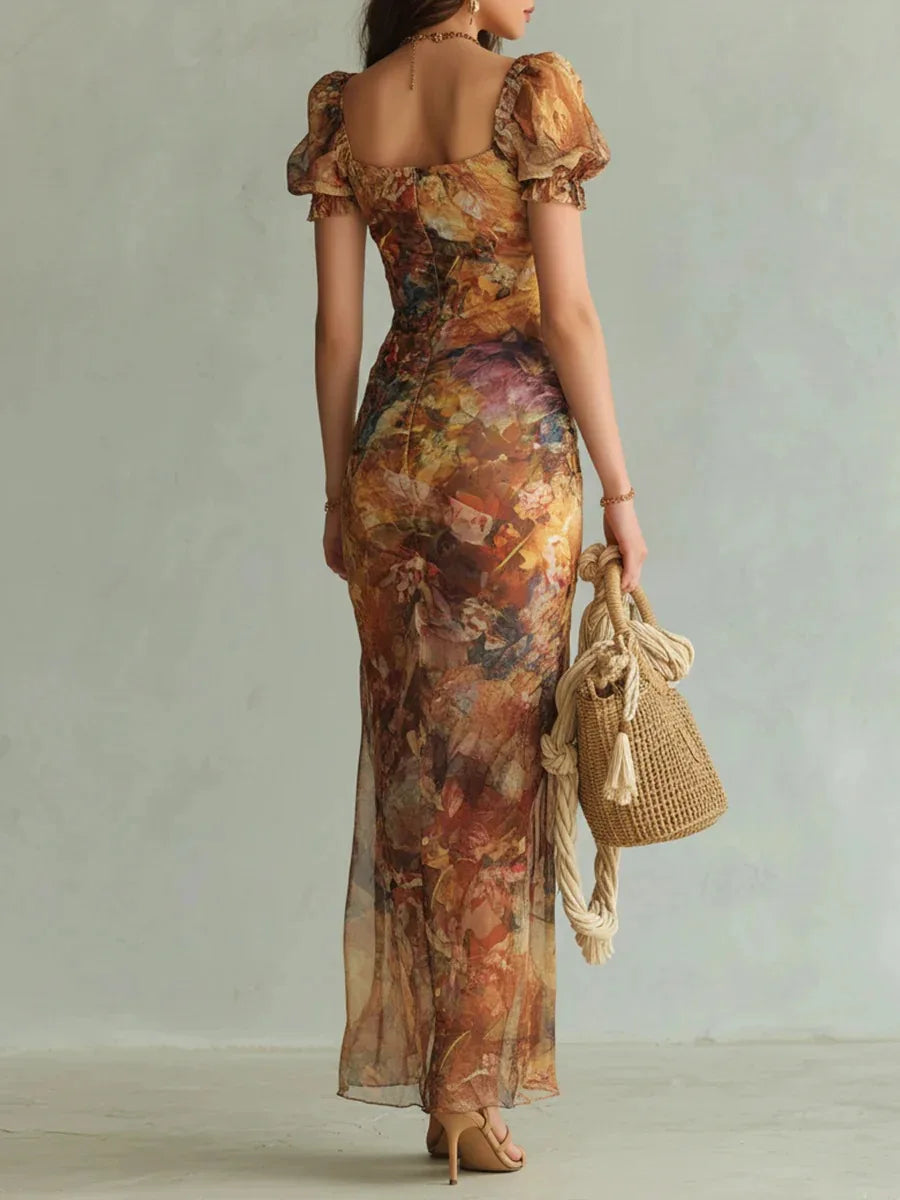 Elegant Lace Print Square Neck Tube Dress for Women