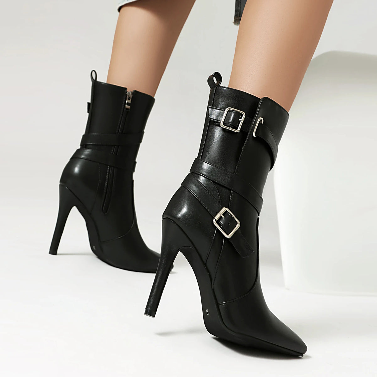 Pointed Toe Stiletto Ankle Boots With Buckle for Women