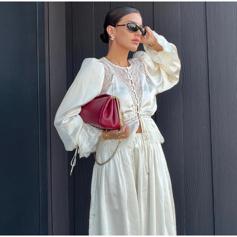 Tailored Lapel Jacket and Pleated Trousers Set for Women