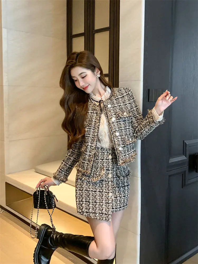 Autumn Winter Street Style Tweed Suit