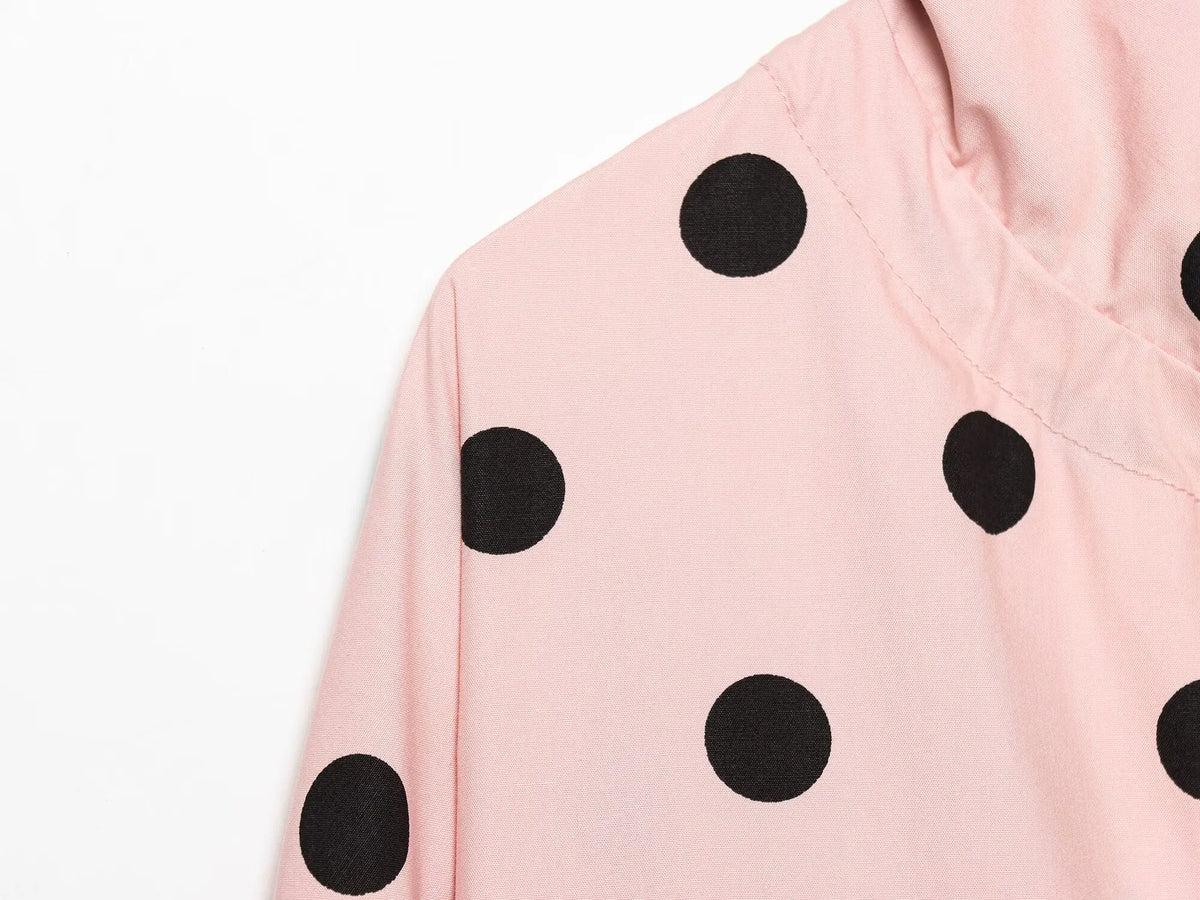 Pink Polka Dot High Collar Button Front Jacket for Women