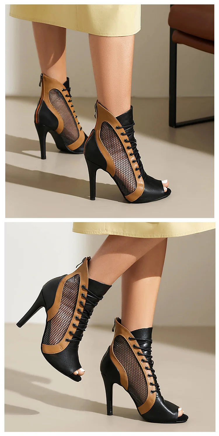 Lace-Up Stiletto Latin Dance Ankle Boots for Women