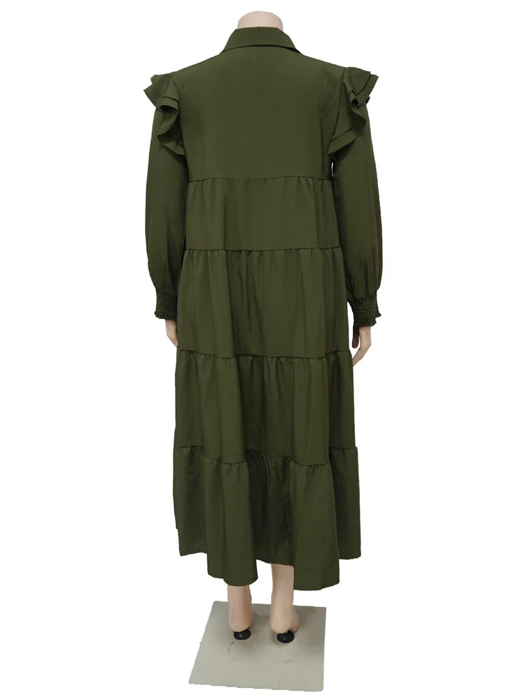 Wmstar Plus Size Women Clothing Dresses Women Petals Long Sleeve Loose Solid Elegant Maxi Shirts Dress Wholesale Dropshipping