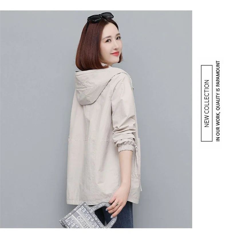 Lining Hooded Coat Female Spring And Autumn Temperament Short Jacket Casual Short Trench Coat Female Hooded Outwear Khaki