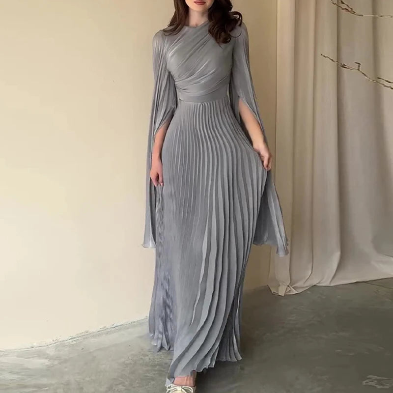 Pleated Solid Color Robe Dress