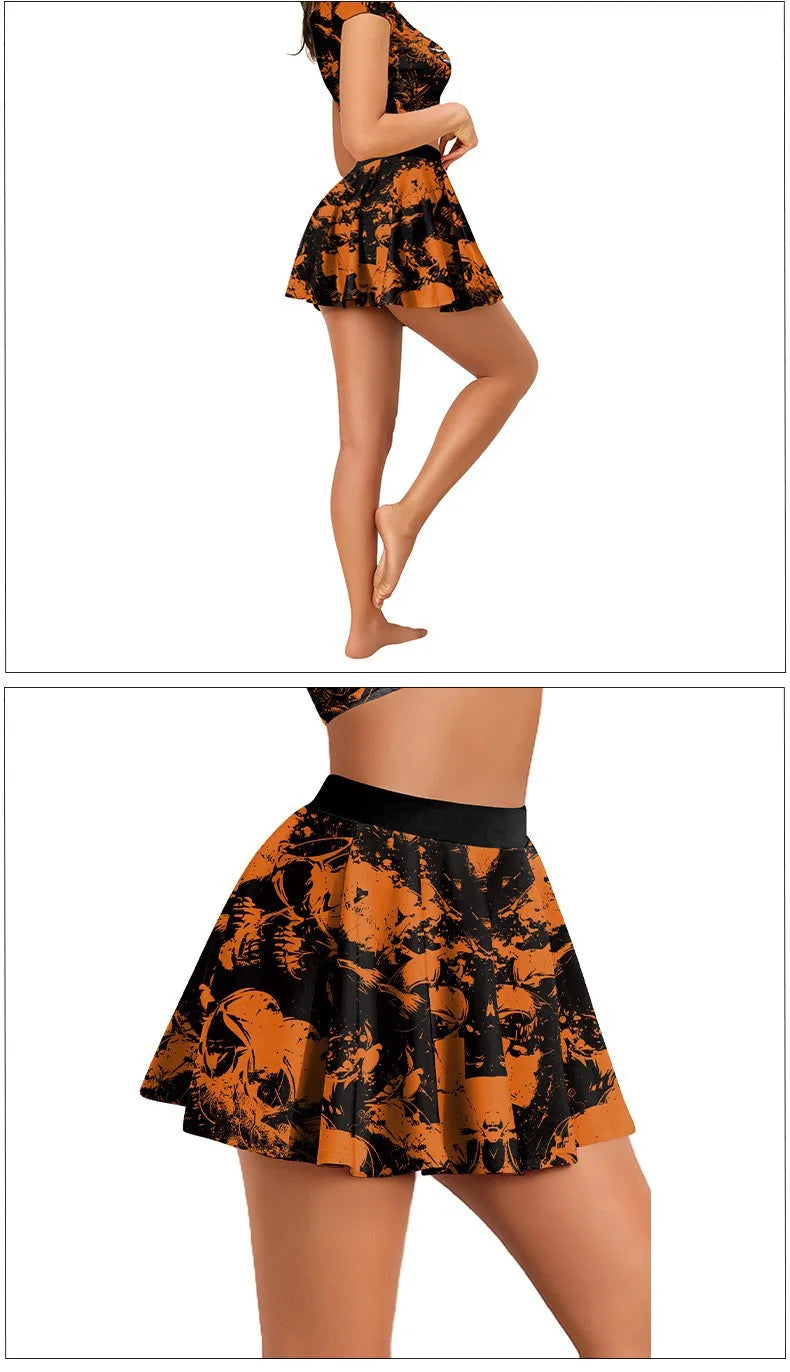Gothic Skeleton Print Two Piece Costume Set for Women