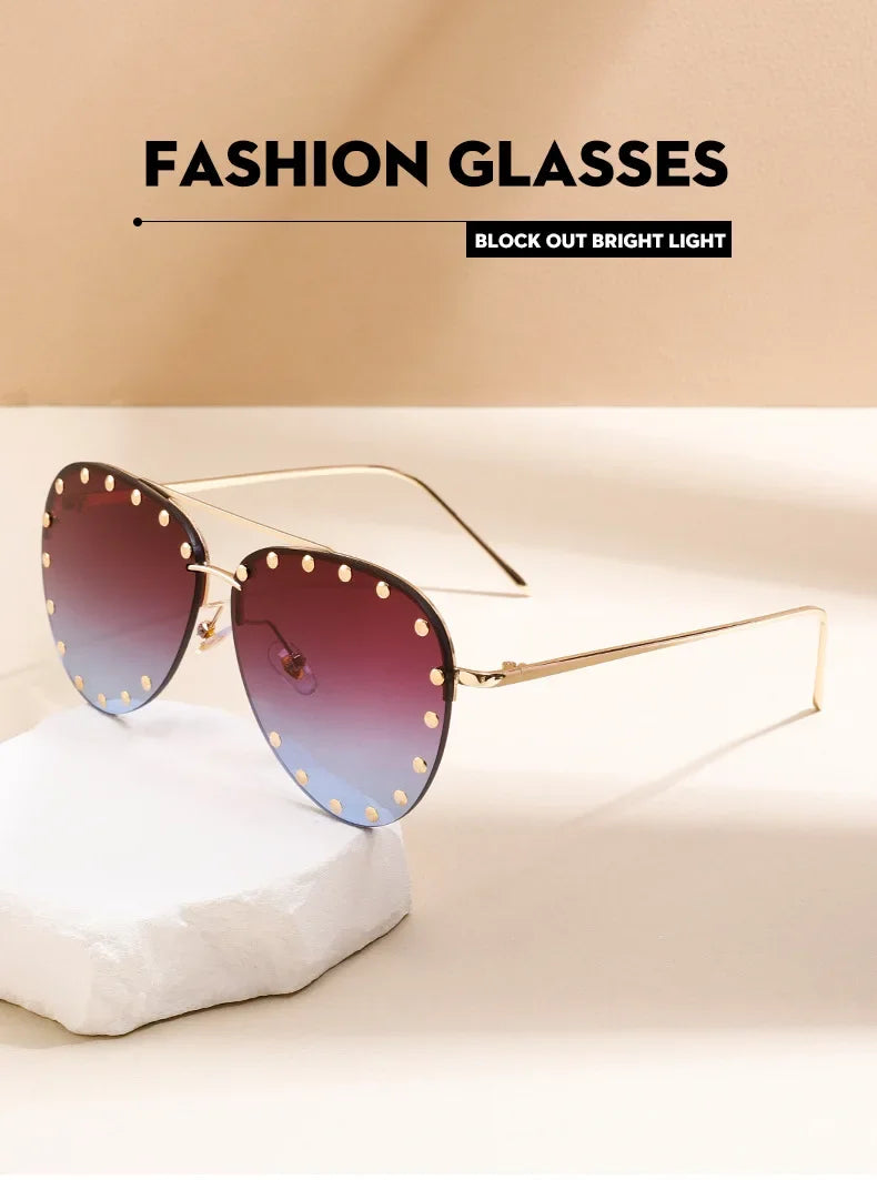 Oversized Rimless Gradient Pilot Sunglasses for Women