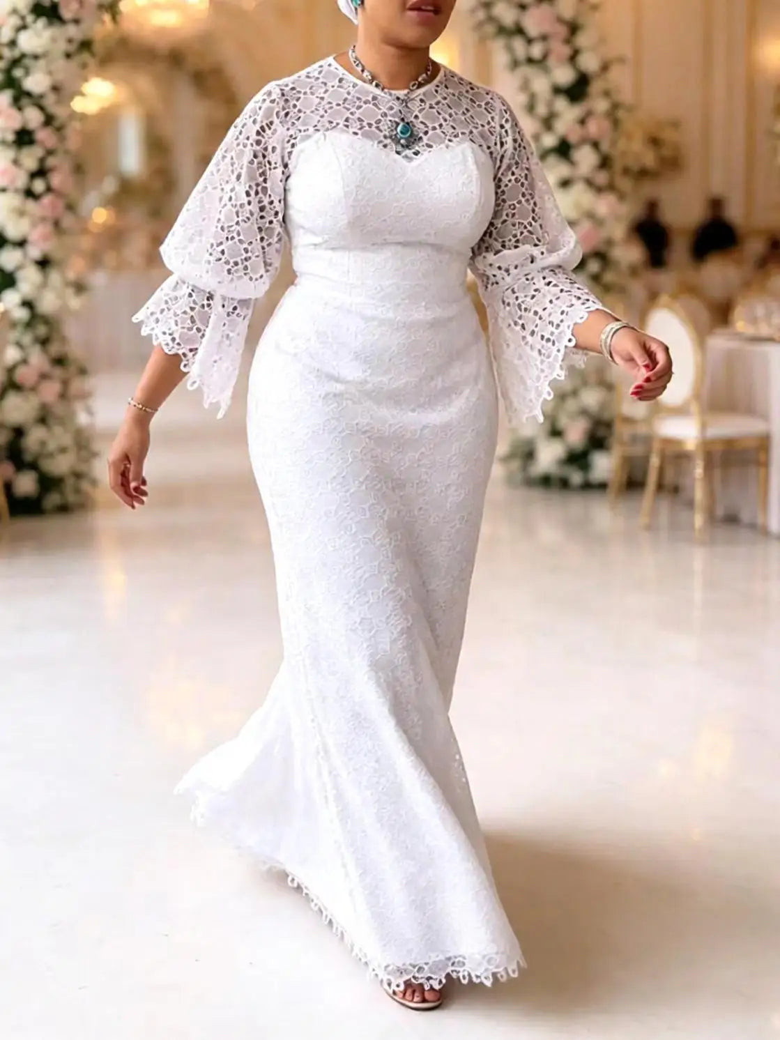 Elegant Hollow Out African Maxi Kaftan Dress for Women