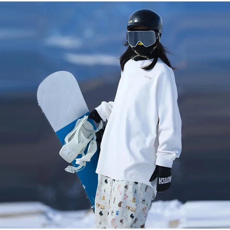 Fleece Lined Two Piece Snowboard Set With Cat And Dog Print for Women