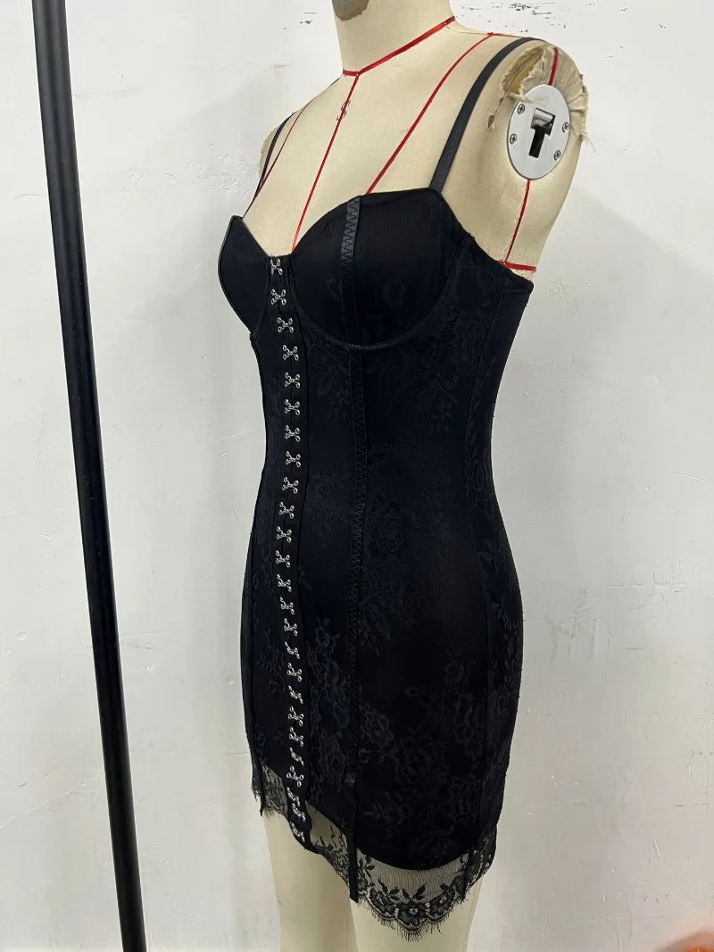 Lace Patchwork Strapless Backless Corset Mini Dress for Women