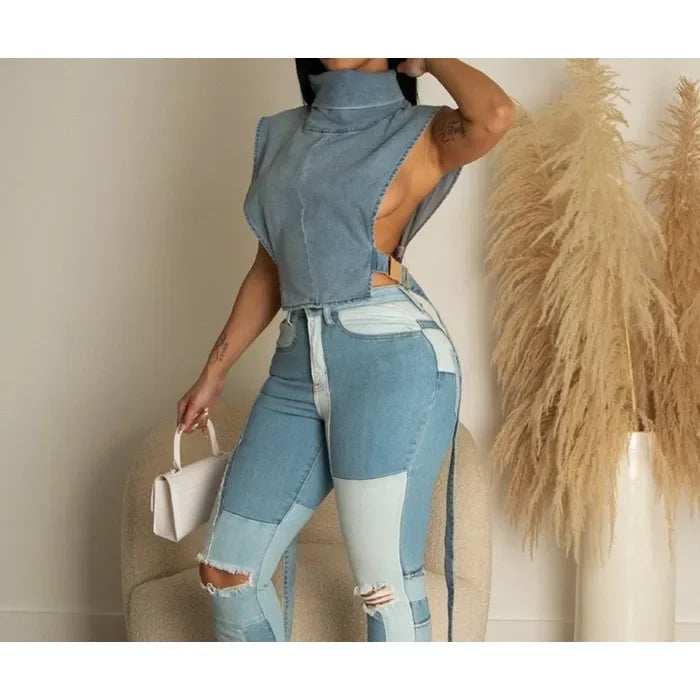 Elegant Tank Tops for Women Streetwear Summer 2025 New Cowboy Pile Collar Pullover Sleeveless Workwear High Waist Short Vest