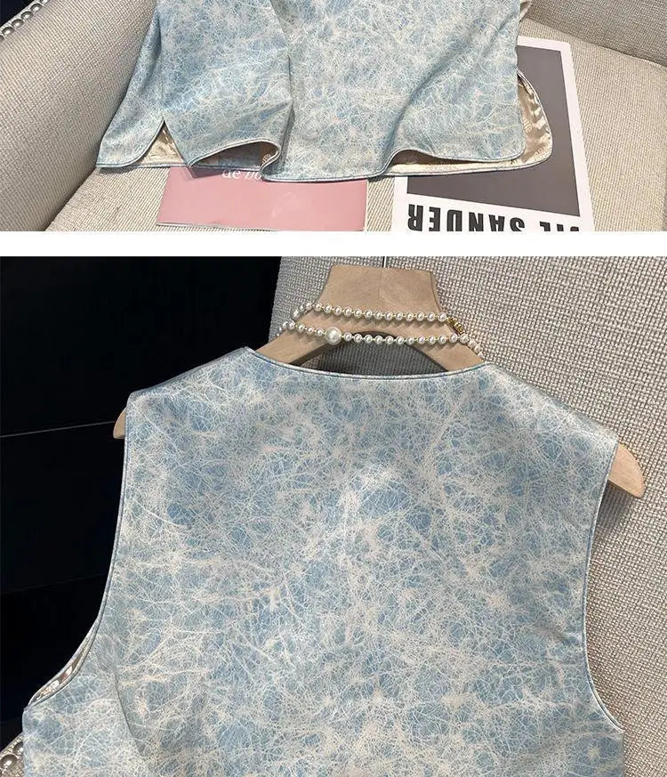Chinese Style Embroidered Round Neck Sleeveless Vest for Women