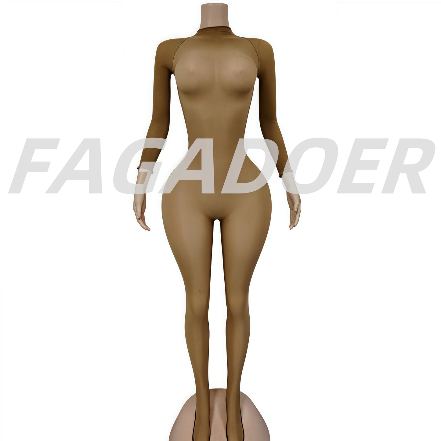 FAGADOER Summer New Sexy Mesh See Through Bodycon Jumpsuit Woman Long Sleeved Round Neck Rompers Female Party Club Overalls