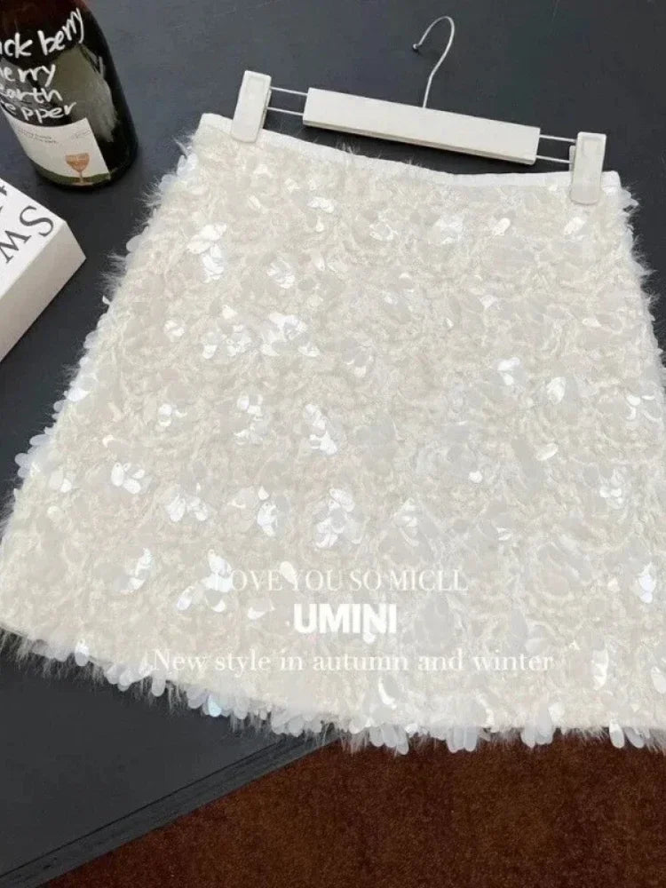 Wrapped Hip Sequin Mini Skirt