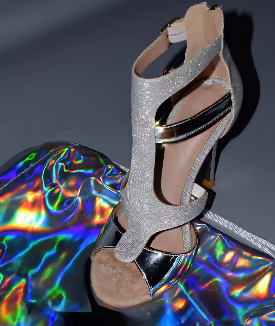 Silver Glitter Strappy Heel Sandals