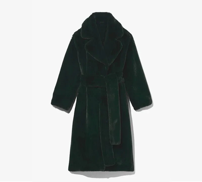 Long Belted Faux Fur Winter Coat