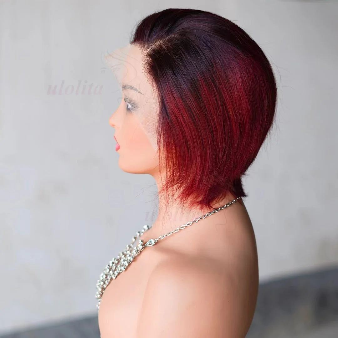 Wig HD Transparent Lace Front 13x4 Pixie Cut Bob Indian Hair Pre Plucked 200 Density
