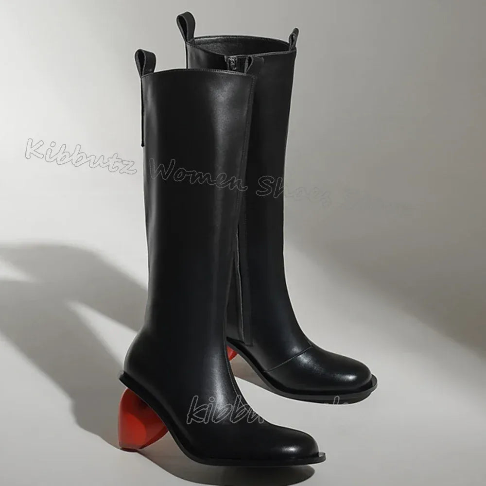 Heart Shaped Heels Knee High Boots
