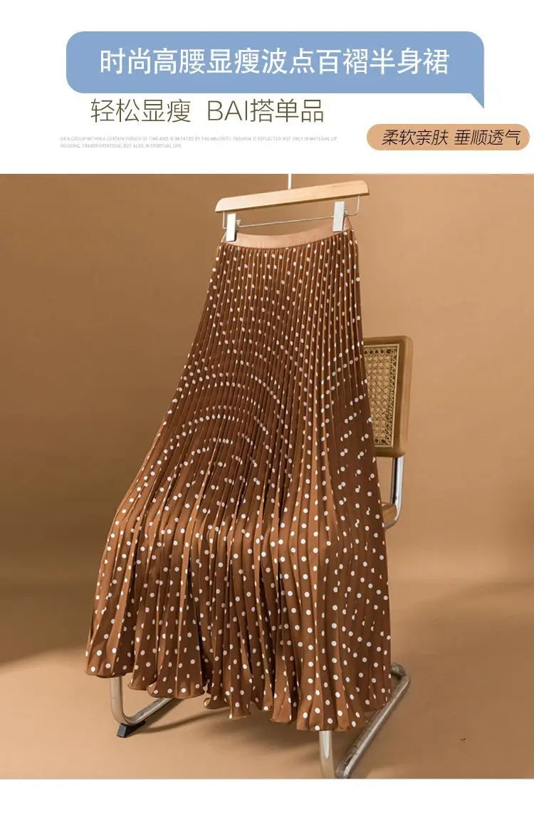 Polka Dot Pleated High Waisted Midi Dress for Women