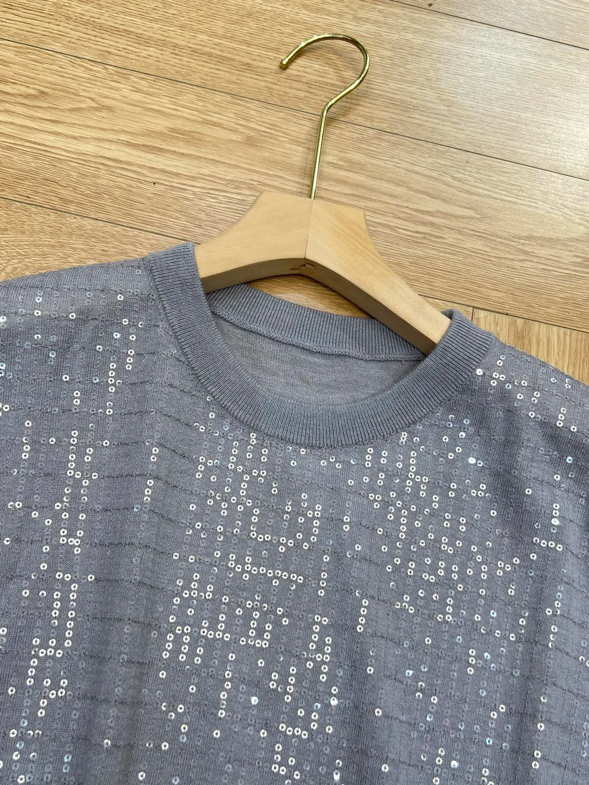 Loose Fit Sparkling Sequin Summer Knit Polo Top for Women