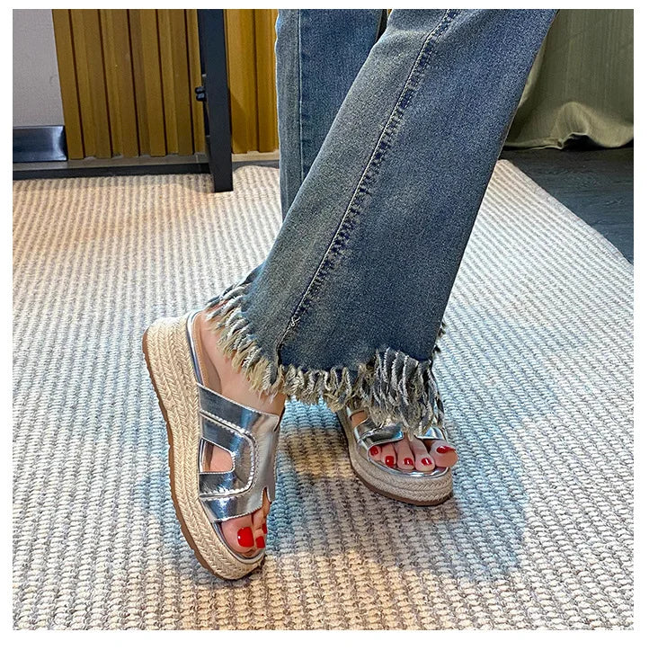 Vintage Retro Wide Strap Platform Casual Sandals For Women