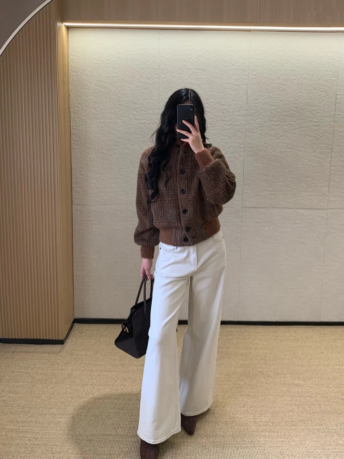 Vintage Plaid Wool Blend Stand Collar Jacket for Women