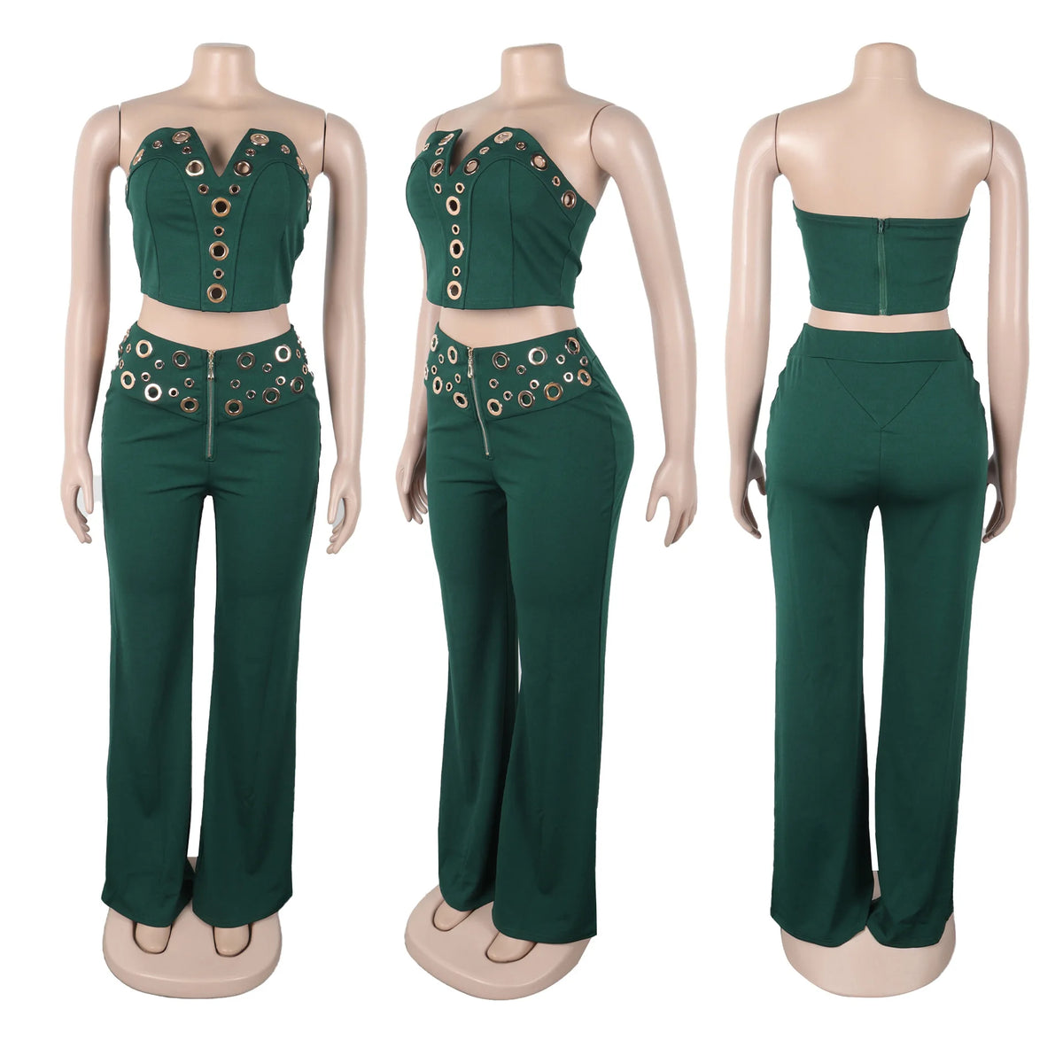 V Neck Top And Wide Leg Pants Set