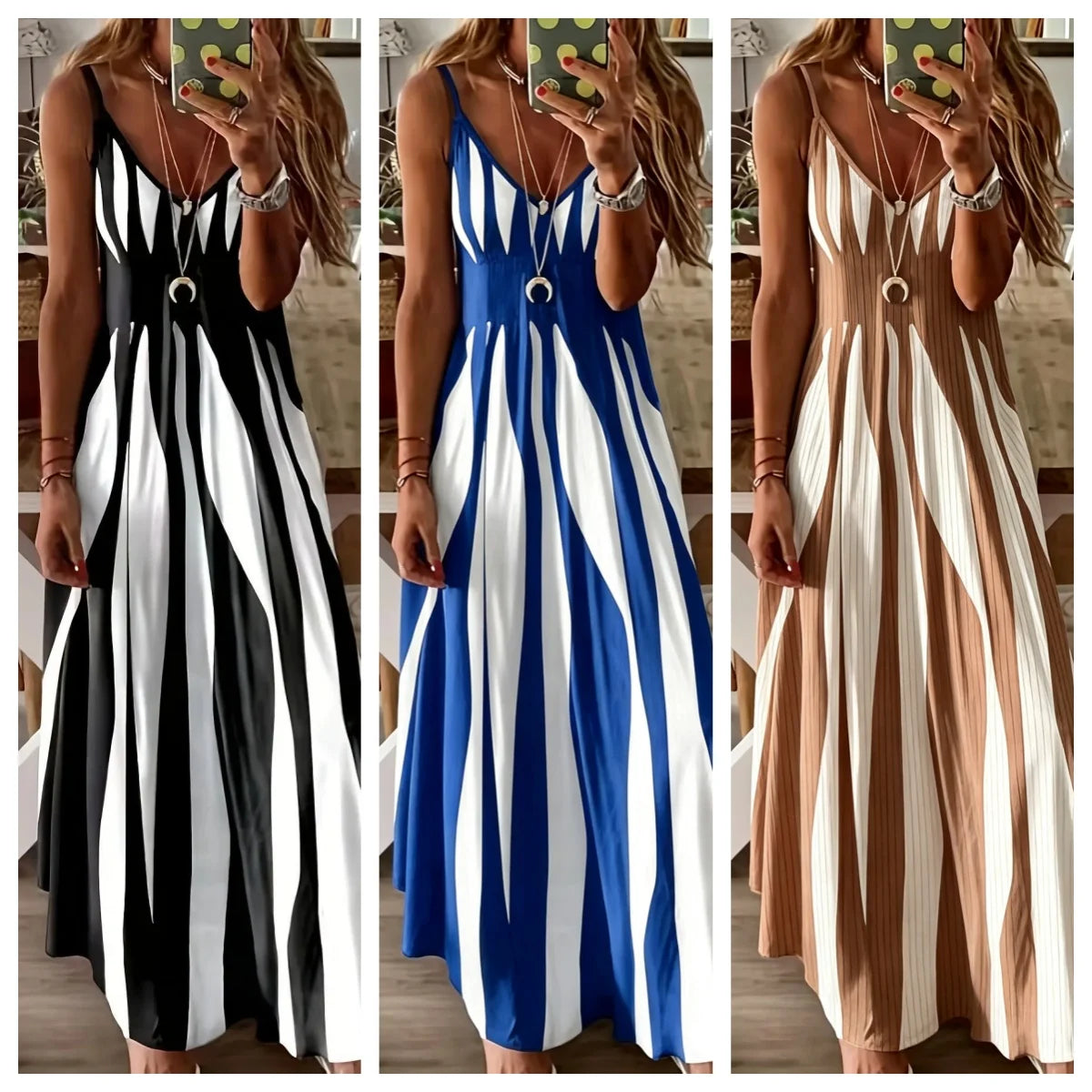 Casual Striped Sleeveless Knit Maxi Dress For Women