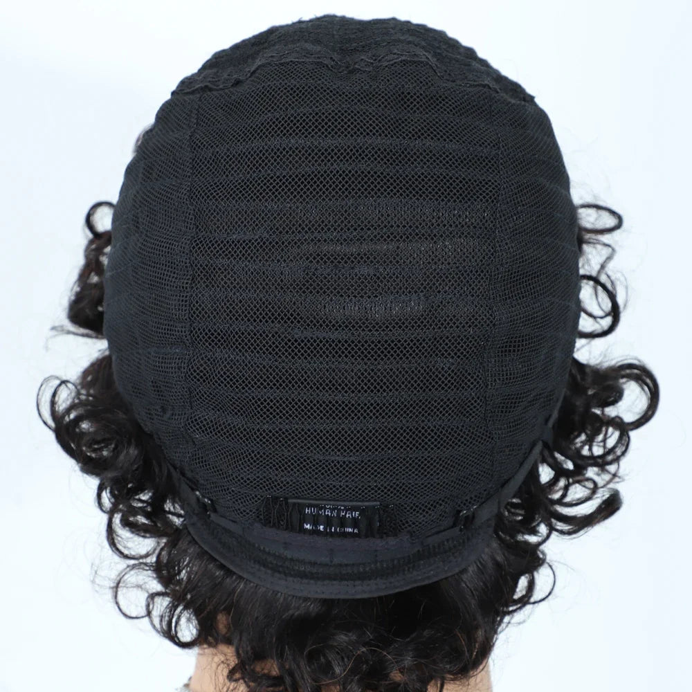 Short Kinky Curly Pixie Bob Human Hair Wig for Women