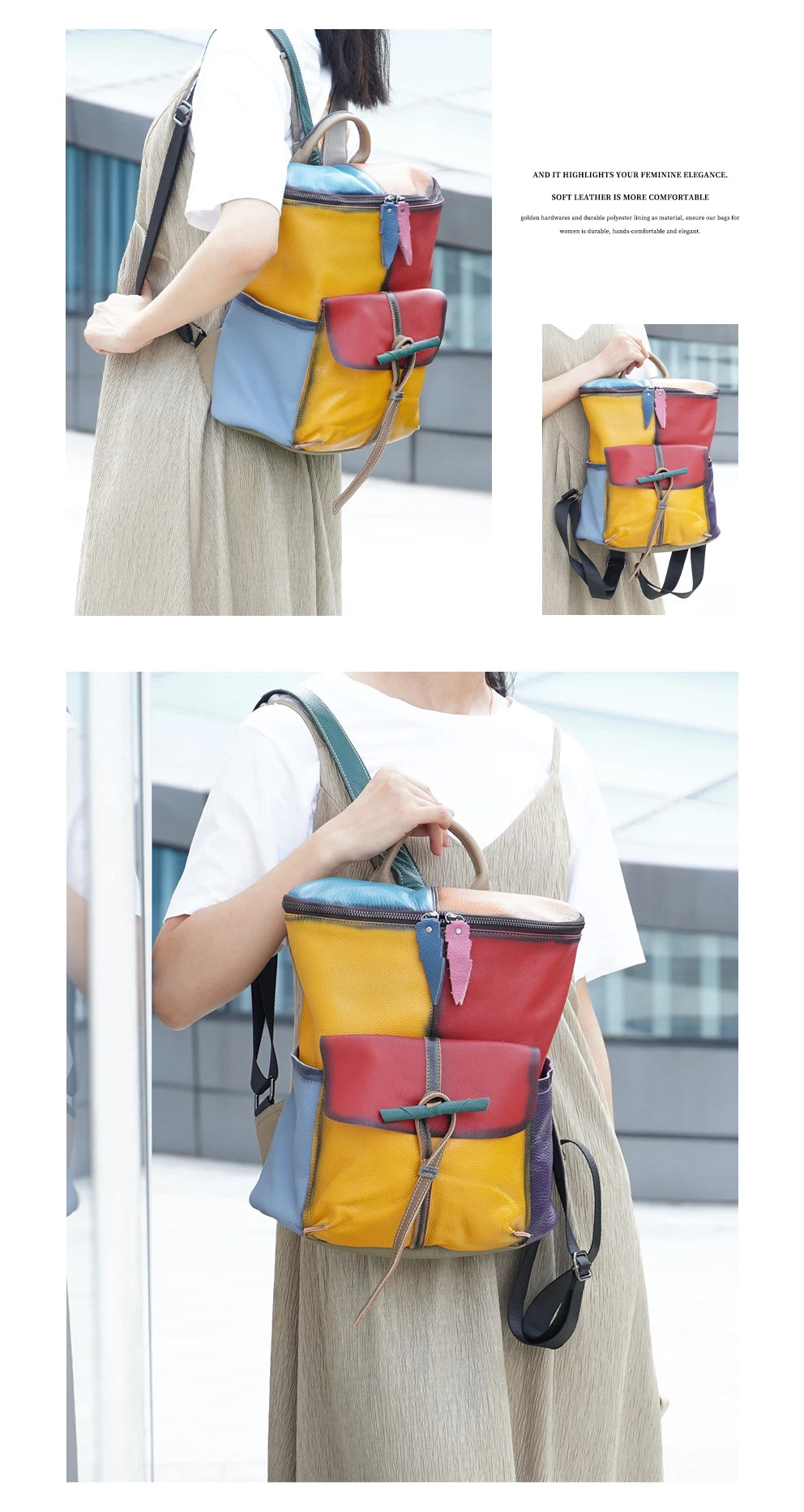 Large Capacity Soft Cow Leather Backpack for Women