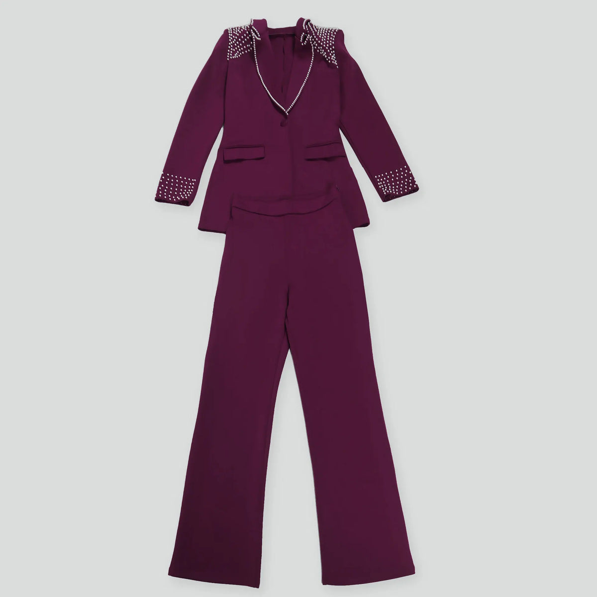Elegant Slim Fit Pearl Blazer And Pants Set for Women